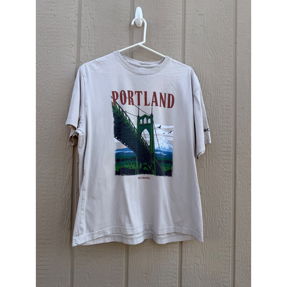 Columbia Large Portland Graphic Tee PNW Gorpcore Cotton St Johns Bridge Tan